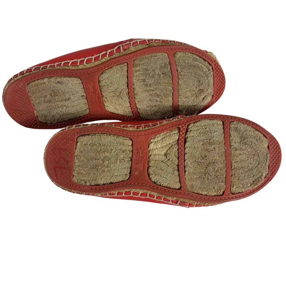 Coach Rhodie Red Leather Espadrille Flats Gold Logo Women 6B A8624
